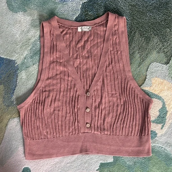 Free People Mauve Ribbed Button-Up Crop Top - Picture 3 of 5